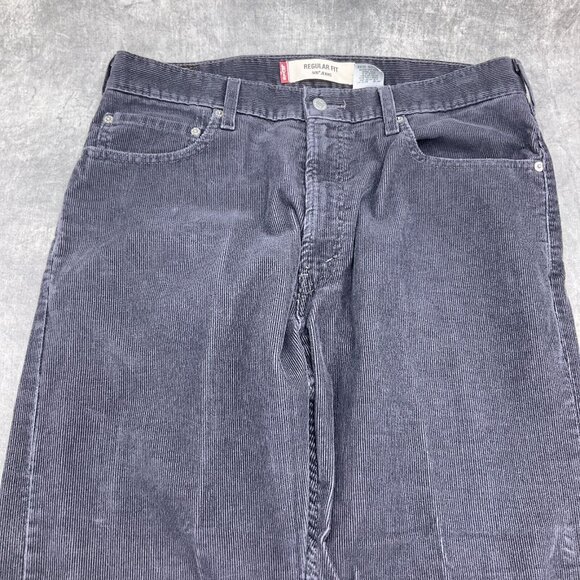 Levis 505 Pants Men 36W x 30L Gray Corduroy Regular Fit Cotton Black Batwing VTG - Picture 2 of 14